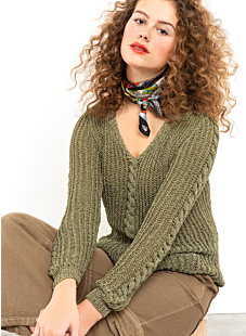 Pull V côtes anglaises et torsades Maora