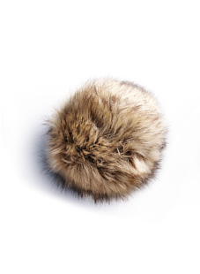 Pompon fourrure synthétique avec bouton pression à clipser Ø 15 cm flammé beige