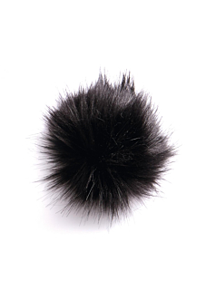 Pompon fourrure synthétique avec bouton pression à clipser Ø 15 cm Noir