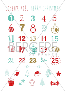 Planche pour customisation Chiffres de Noël, 21 x 30 cm, Bergère de France
