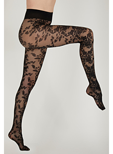 Collant dentelle florale microtulle noir Taille 4