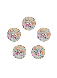 Lot de 5 boutons en coco imprimée fleur ø 25 mm