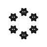 Lot de 6 Boutons étoile Ø15 mm Noir
